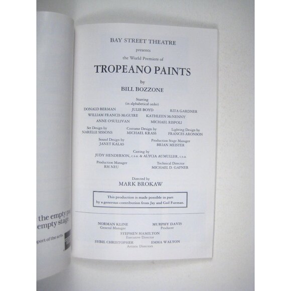 Bay Street Theatre Program Tropeano Paints Bill Bozzone 1996 Premiere Sag Harbor - Picture 2 of 6